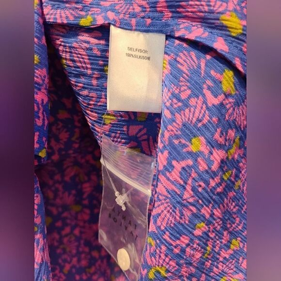 Tanya Taylor Fuchsia Floral Printed 100٪ Silk Hidden Button Front Blouse | 10 - Picture 9 of 12